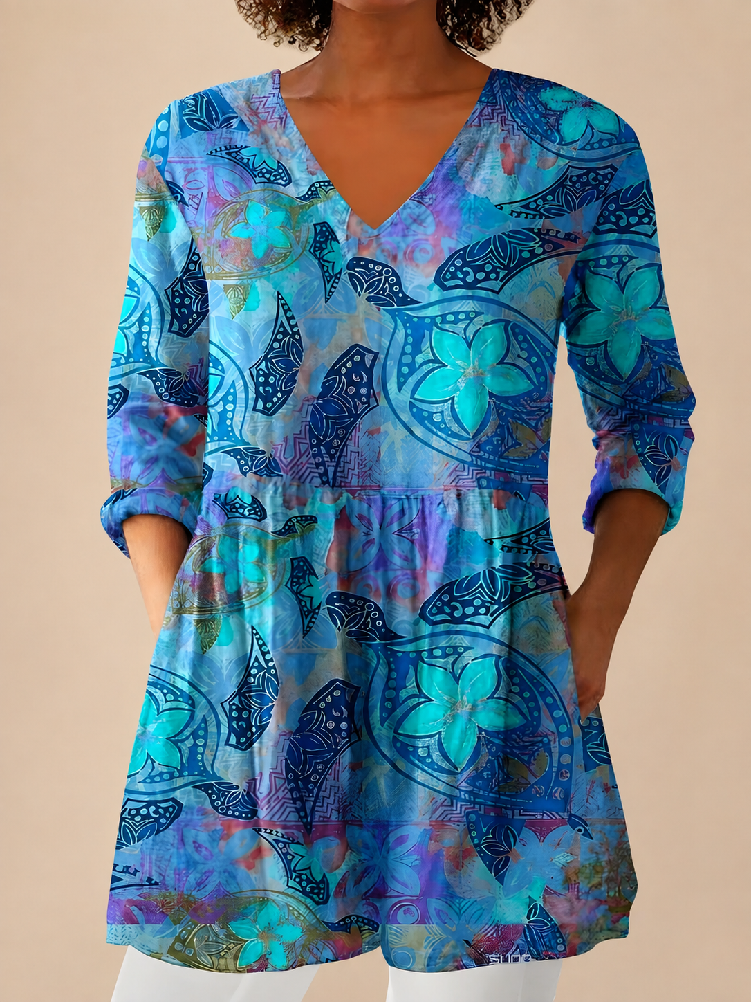April | Long Blouse with V-Neck